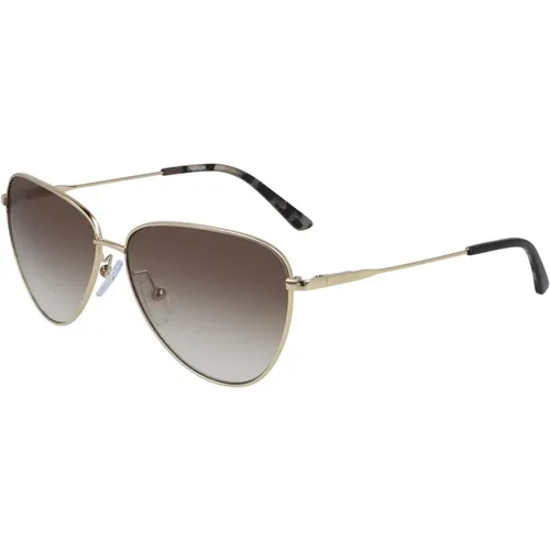 Goldener Rahmen Braune Verlaufslinse Sonnenbrille , Damen, Größe: 58 MM - Calvin Klein - Modalova