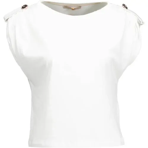 Trendiges Offwhite T-Shirt mit Goldknöpfen , Damen, Größe: S - RINASCIMENTO - Modalova