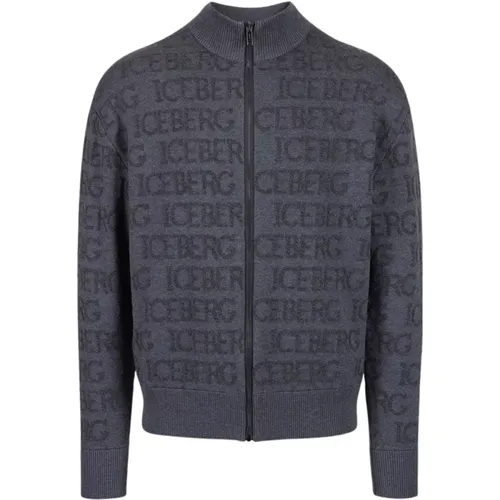 Graue Jacquard-Strick-Bomberjacke - Iceberg - Modalova