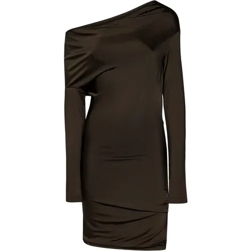 Braunes Kleid mit Asymmetrischem Ausschnitt Aw24 - alexander mcqueen - Modalova