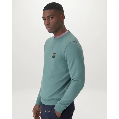 Verblasster Teal Baumwoll-Sweatshirt , Herren, Größe: L - Belstaff - Modalova