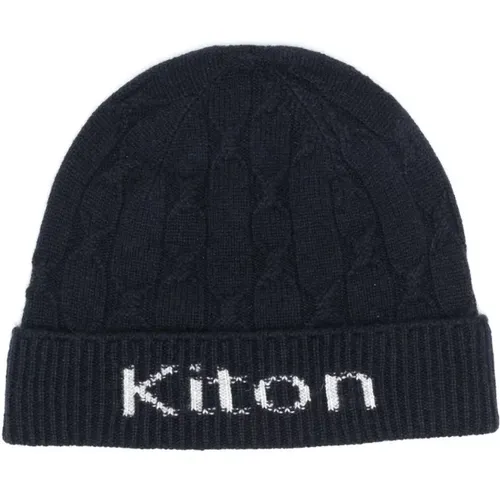 Cable Knit Hat with Intarsia Logo , male, Sizes: ONE SIZE - Kiton - Modalova