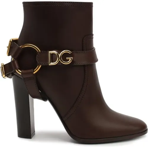 Braune Leder Stiefeletten für Damen - Dolce & Gabbana - Modalova