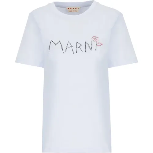 Light Cotton T-shirt with Logo , female, Sizes: S, XS - Marni - Modalova