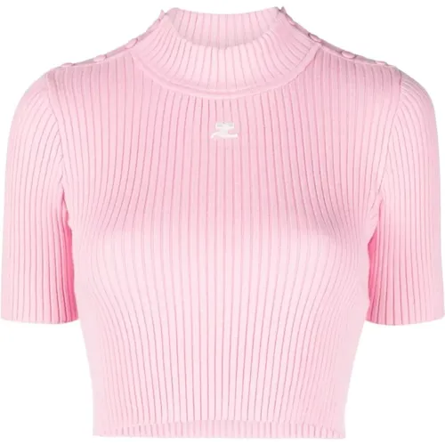 Rosa Geripptes Crop Top , Damen, Größe: S - Courrèges - Modalova