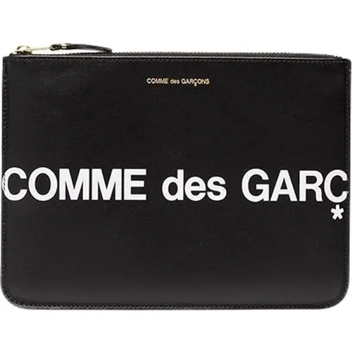 Klassische schwarze Lederbrieftasche mit goldener Hardware und Reißverschluss , Herren, Größe: ONE Size - Comme des Garçons - Modalova