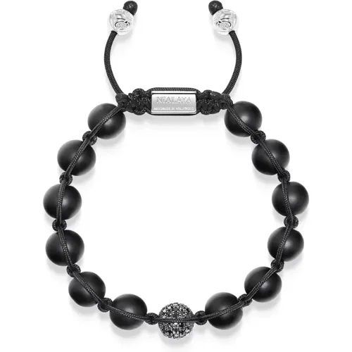 Men's Black Diamond Beaded Bracelet with Matte Onyx and Sterling Silver , male, Sizes: L, XL, 2XL, S, M - Nialaya - Modalova