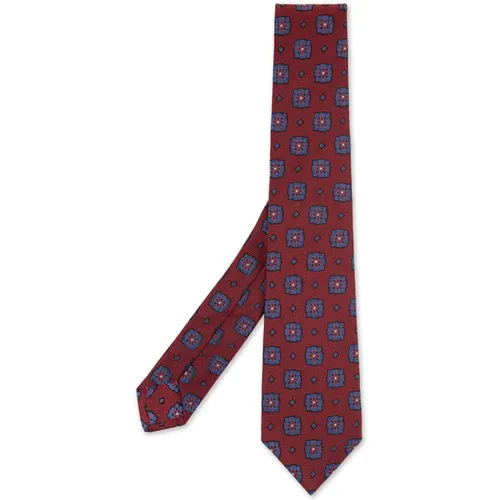 Burgundy Silk Tie Blue Geometric-Floral , male, Sizes: ONE SIZE - Kiton - Modalova