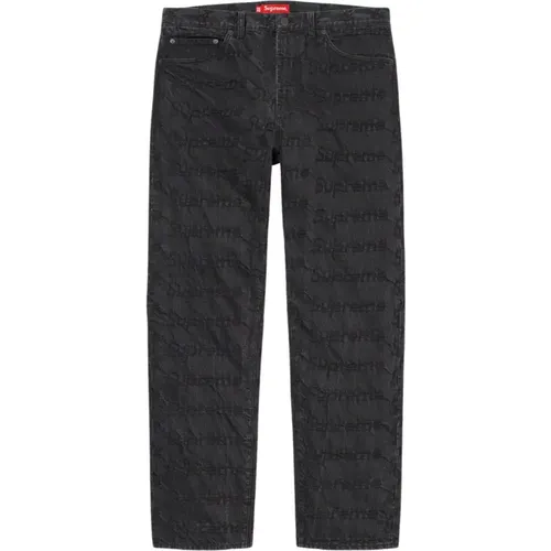 Schwarze Frayed Logo Regular Jeans - Supreme - Modalova