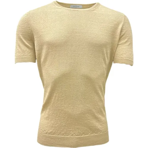 Leinen T-Shirt, Rundhals, Sand , Herren, Größe: 2XL - Gran Sasso - Modalova