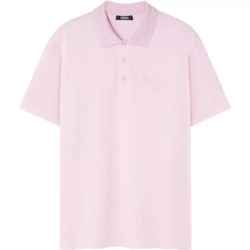 Polo-Shirt mit charakteristischem Greca-Detail , Herren, Größe: L - Versace - Modalova