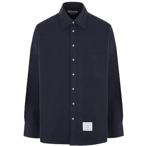 Oversize Flannel Shirt with Logo Label , male, Sizes: S, M - Thom Browne - Modalova