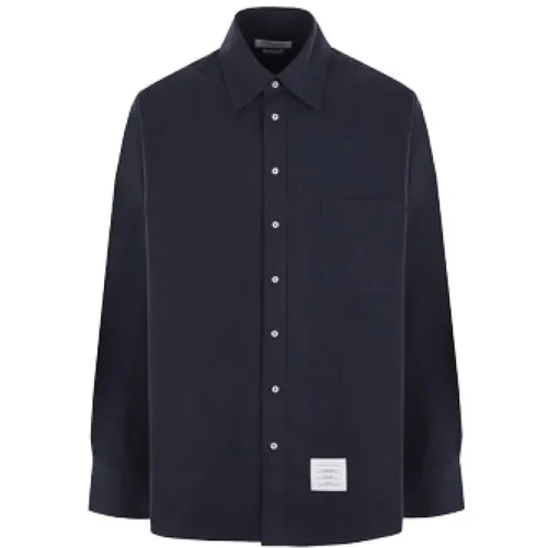 Oversize Flannel Shirt with Logo Label , male, Sizes: XL - Thom Browne - Modalova