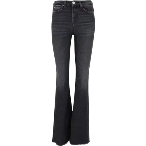 Dunkle Denim Flared Jeans mit Perlenlogo , Damen, Größe: W25 - pinko - Modalova