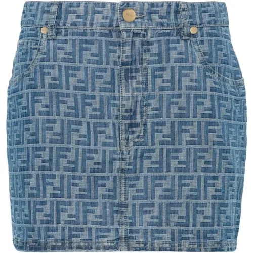 Blaue Jacquard Chambray Rock,Denim Minirock mit FF-Motiv - Fendi - Modalova