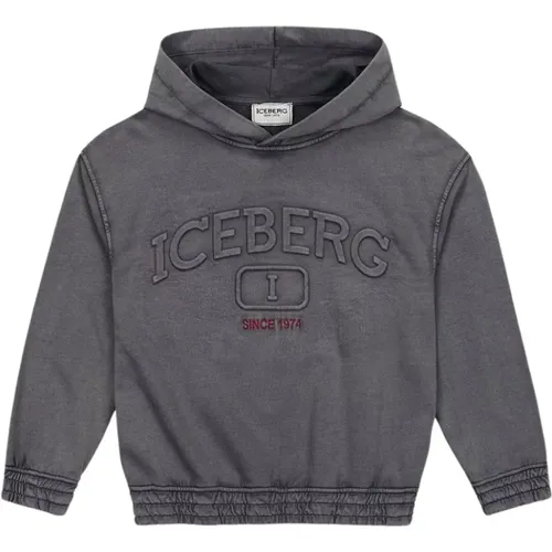 Kids -Faded sweatshirt with hood and logo - Iceberg - Modalova