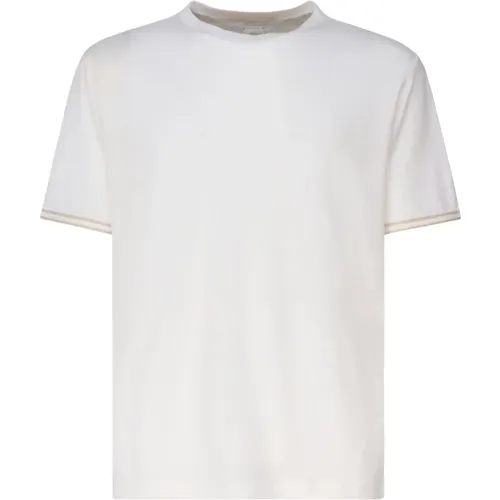 Weiße Leinen-Baumwoll-T-Shirt Runder Kragen , Herren, Größe: XL - Eleventy - Modalova