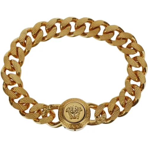 Gold-Finish Medusa Kettenarmband , Herren, Größe: L - Versace - Modalova