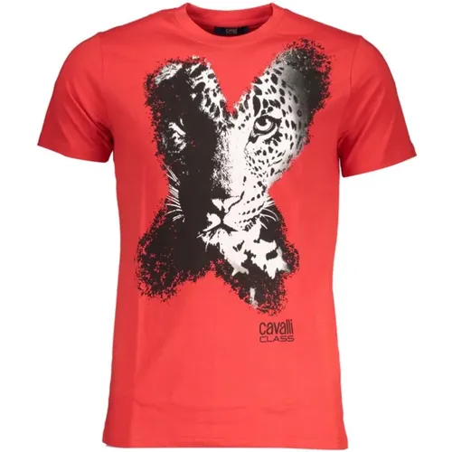 Rotes Baumwoll-Logo-Print-T-Shirt , Herren, Größe: M - Cavalli Class - Modalova