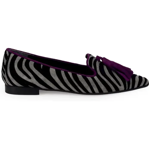 Zebra Print Flache Schuhe Grau - Sangiorgio - Modalova