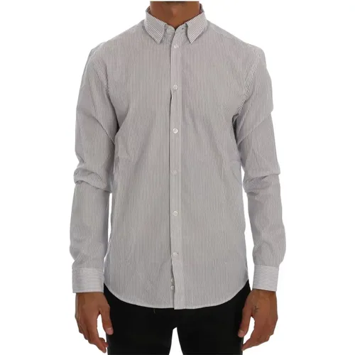 White Striped Casual Cotton Regular Fit Hemd , Herren, Größe: L - Frankie Morello - Modalova