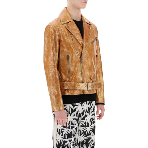 City Biker Jacket in Laminated Leather , male, Sizes: M - Palm Angels - Modalova