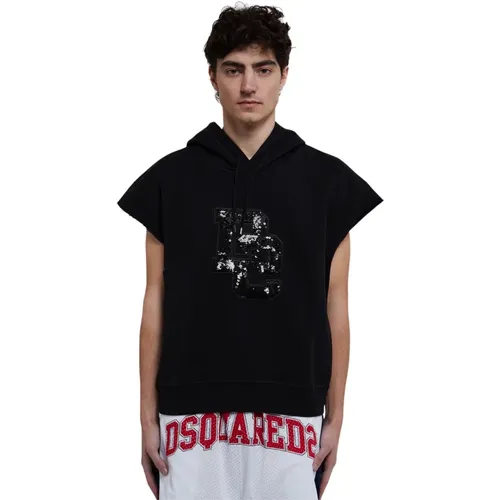 Schwarzer ärmelloser Sweatshirt mit Kapuze , Herren, Größe: L - Dsquared2 - Modalova