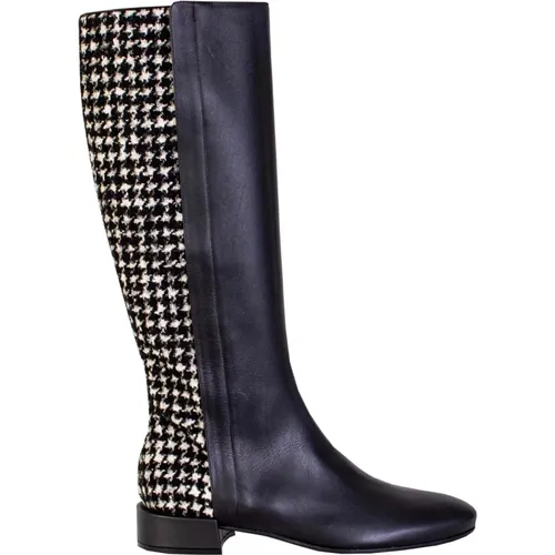Schwarze Lederstiefel mit Strickdetails , Damen, Größe: 39 EU - Dolce & Gabbana - Modalova