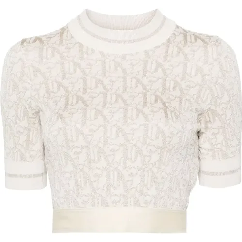 Jacquard Sweater Top with Gold Accents , female, Sizes: L, XS, S, M - Palm Angels - Modalova