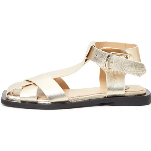 Goldene Knöchel Manschette Flache Sohlen Sandalen , Damen, Größe: 39 EU - Cesare Gaspari - Modalova