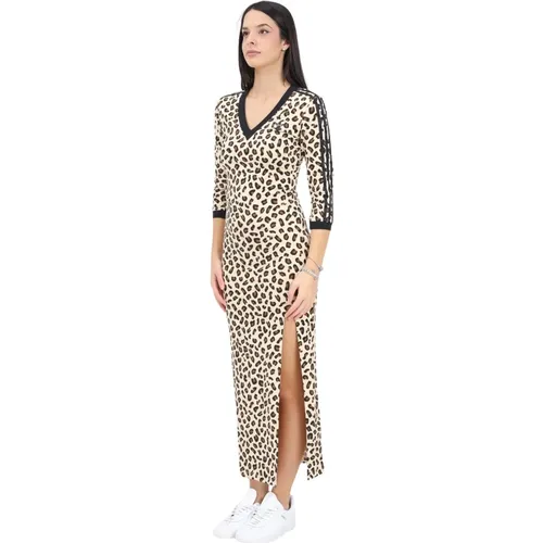 Leopard 3-Stripes Langes Kleid Beige - adidas Originals - Modalova