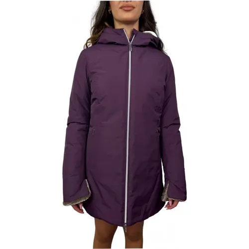 Lila Marmor Kapuzenpelzjacke , Damen, Größe: XS - Suns - Modalova