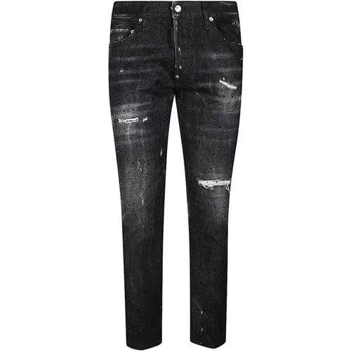 Schwarze Slim Fit Jeans mit Ripped Details , Herren, Größe: W30 - Dsquared2 - Modalova