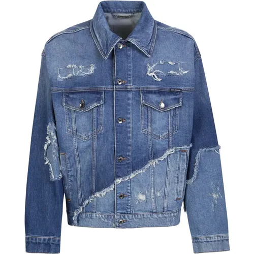 Blaue Patchwork Denimjacke für Herren - Dolce & Gabbana - Modalova