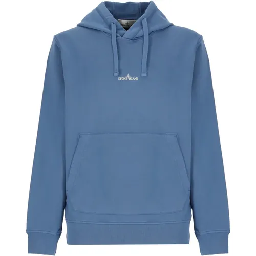 Blaue Baumwoll-Hoodie mit Logos , Herren, Größe: L - Stone Island - Modalova