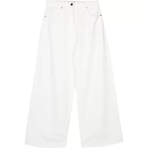 Weiße Wide Leg Denim Jeans - Semicouture - Modalova