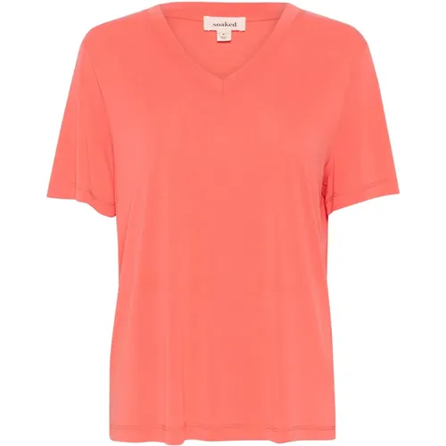 Coral Loose Fit V-Neck Top , female, Sizes: XL, M, L - Soaked in Luxury - Modalova