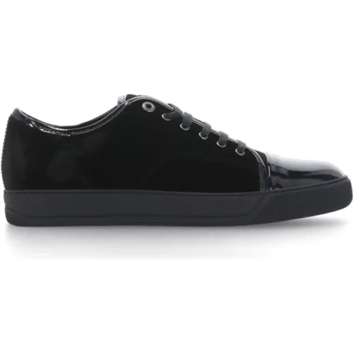 Schwarze Baumwoll-Sneakers Polierter Runder Zeh , Herren, Größe: 40 EU - Lanvin - Modalova