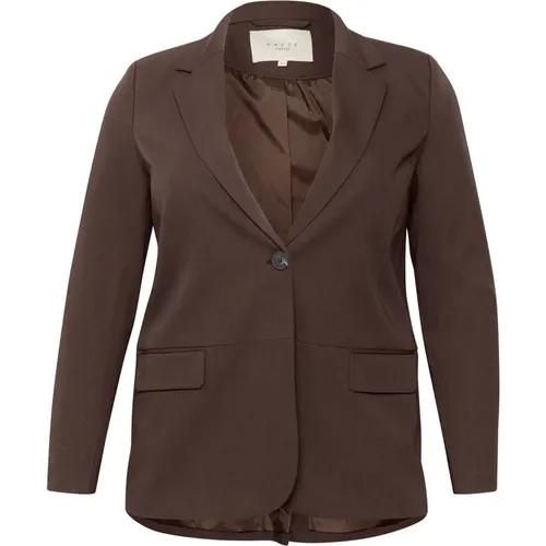 Klassischer Blazer mit V-Ausschnitt und Klappentaschen - Kaffe Curve - Modalova