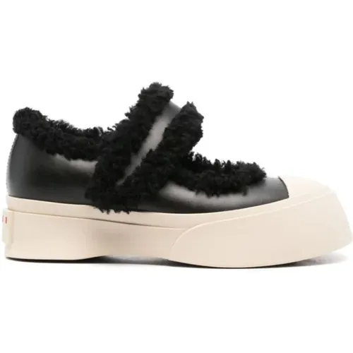 Schwarze Sneakers mit Faux-Fur-Besatz , Damen, Größe: 38 EU - Marni - Modalova