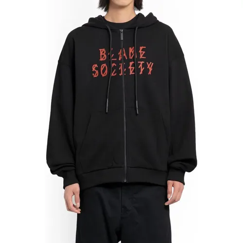 Schwarzer Greed Zip-Up Hoodie mit Blame Society Print , Herren, Größe: XL - 44 Label Group - Modalova