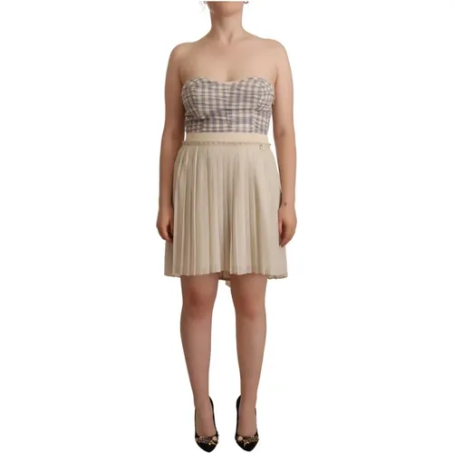 Checkered Pleated A-line Strapless Bustier Dress , female, Sizes: XS - Guess - Modalova