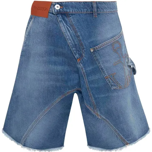 Denim Shorts with Whiskering Effect and Anchor Logo , male, Sizes: W32, W30, W28 - JW Anderson - Modalova