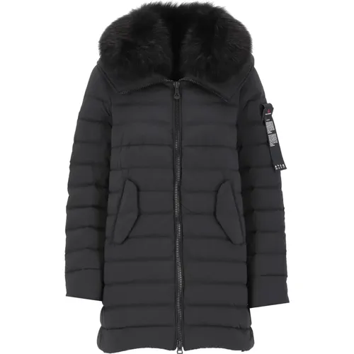 Schwarze Gesteppte Daunenjacke mit Abnehmbarer Pelzkapuze , Damen, Größe: 2XS - Peuterey - Modalova