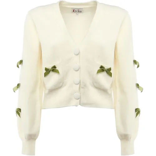 Button-up Cardigan with Contrasting Bows , female, Sizes: M, L - MC2 Saint Barth - Modalova