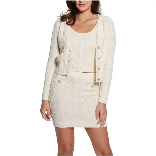 Weiß Creme Cardigan Pullover Set , Damen, Größe: L - Guess - Modalova