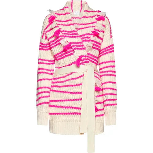 Magenta Wool Intarsia Cardigan Sweater , female, Sizes: M, S - Forte Forte - Modalova
