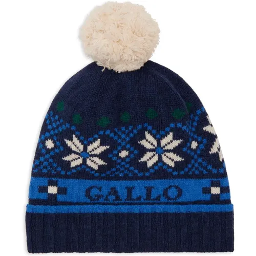 Blaue Wolle Kaschmir Beanie Weihnachtsmotiv - Gallo - Modalova