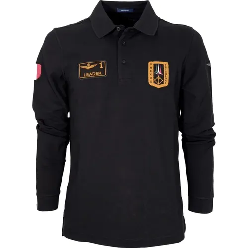 Long Sleeve Polo Shirt with Tricolor Arrows Patch , male, Sizes: M - aeronautica militare - Modalova