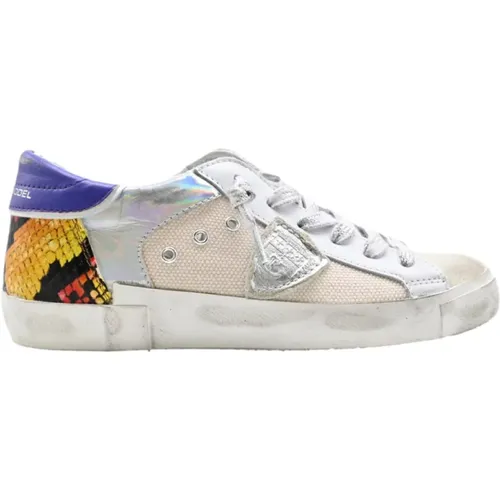 Animalier Low Top Sneakers White Violet , male, Sizes: 3 UK, 4 UK, 1 UK - Philippe Model - Modalova